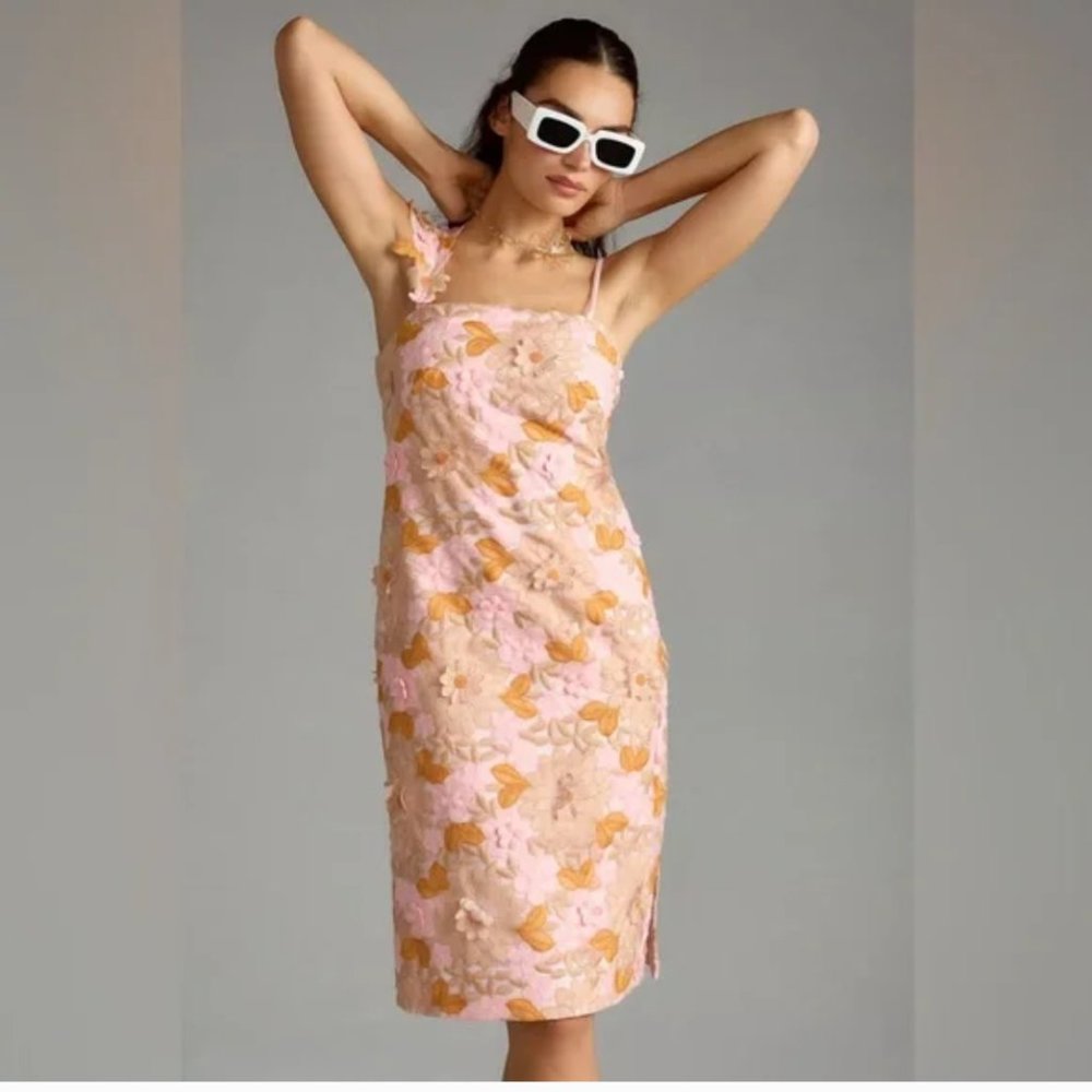 Anthropologie Floral Appliqué Dress - Size 6 - NWT